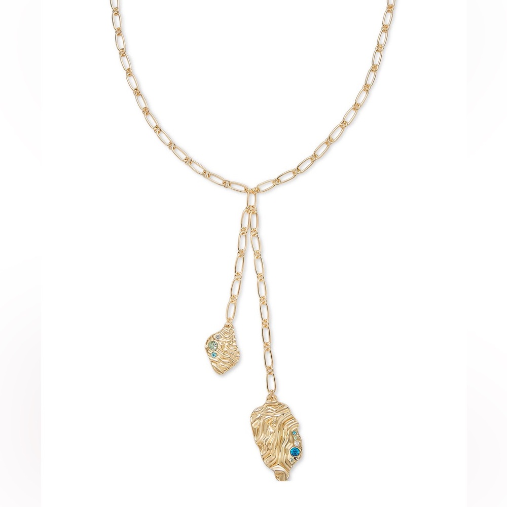 Gold-Tone Color Crystal Shell Lariat Necklace, 18" + 3" extender